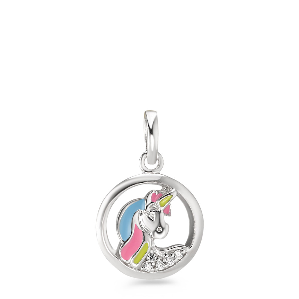 URECH Mädchen Anhänger Silber Zirkonia 5 Steine rhodiniert Einhorn Ø11.5 mm von URECH