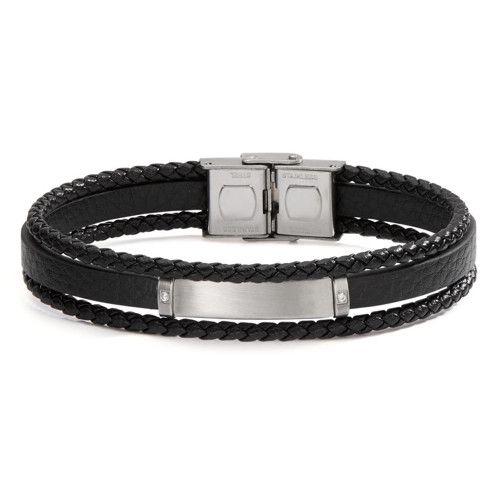 URECH Herren Armband Edelstahl, Leder Zirkonia 2 Steine 21 cm von URECH