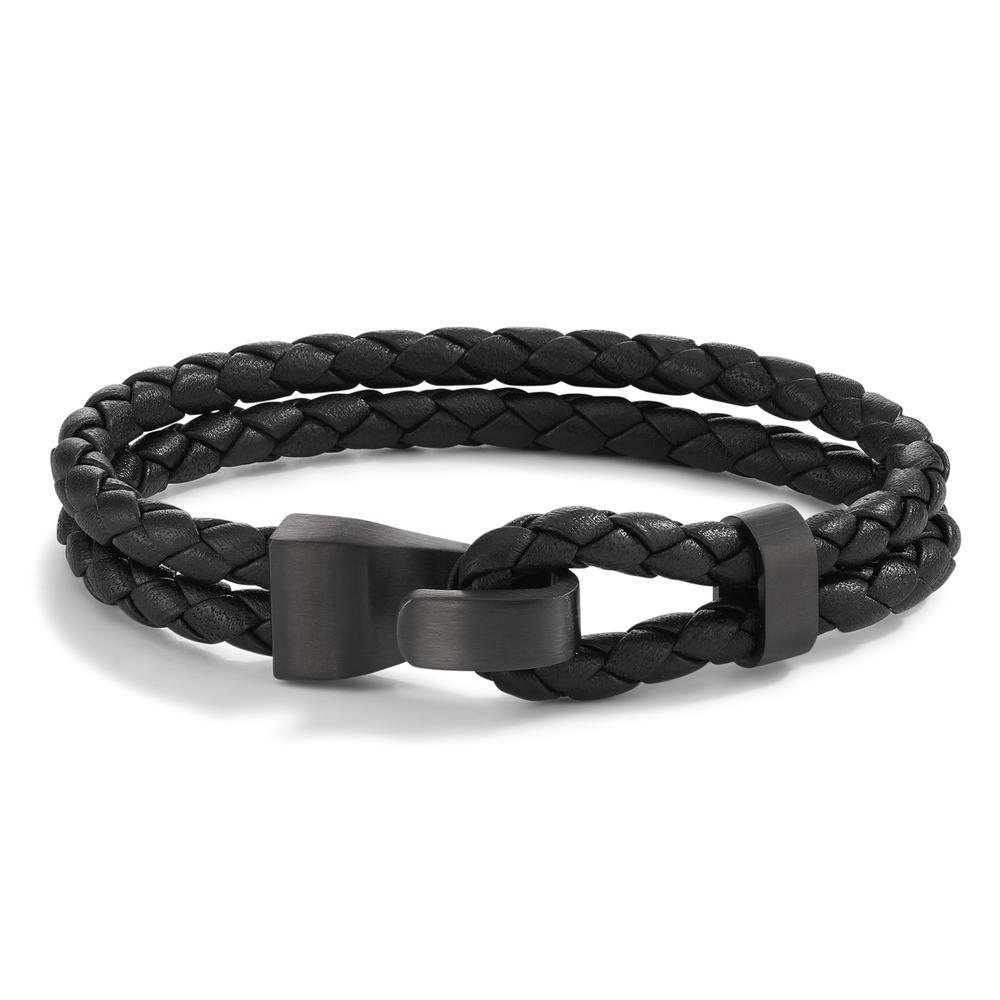 TeNo Herren Lederarmband VADINO Lava Grey aus Edelstahl, Flechtleder schwarz, 21cm von TeNo