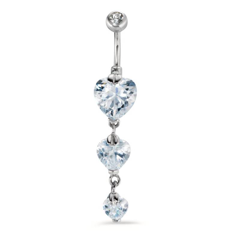 URECH Damen Bauchpiercing Edelstahl Kristall weiss, 4 Steine Herz von URECH