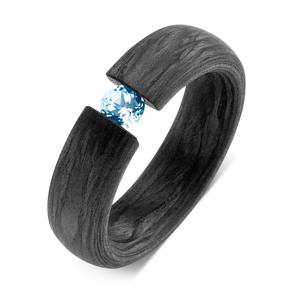 TitanFactory Damen Fingerring Carbon Topas blau von TitanFactory