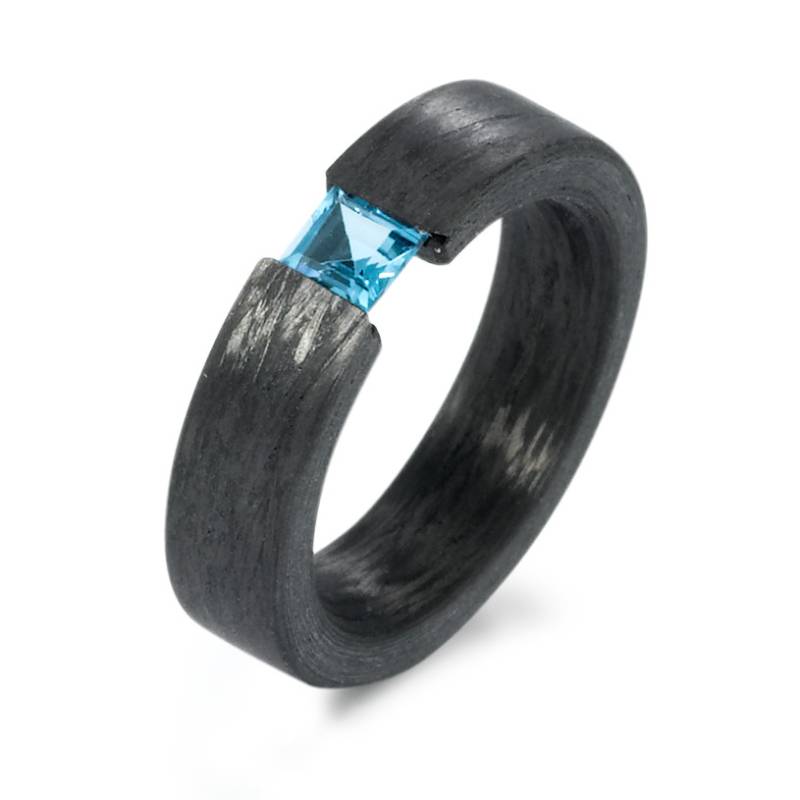 TitanFactory Damen Fingerring Carbon Topas blau von TitanFactory