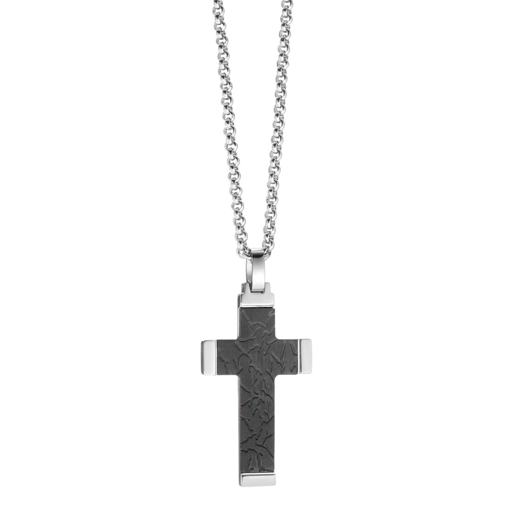 URECH Herren Halskette mit Anhänger Edelstahl, Carbon Kreuz 50 cm von URECH