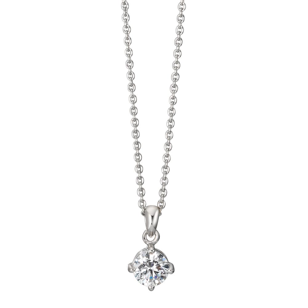 URECH Damen Halskette mit Anhänger Silber Zirkonia weiss, rund, 6 mm rhodiniert 40-45 cm verstellbar von URECH