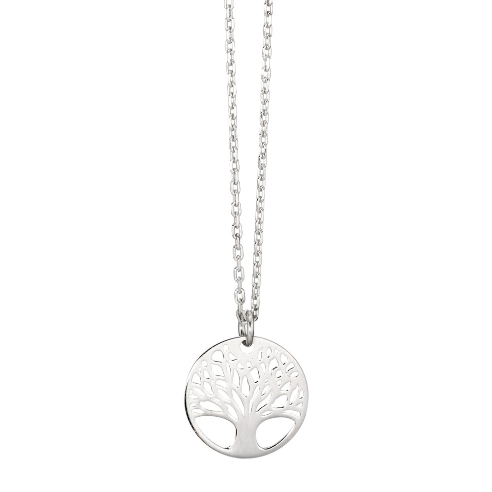URECH Damen Halskette mit Anhänger Silber rhodiniert Lebensbaum 40-42 cm verstellbar Ø15 mm von URECH