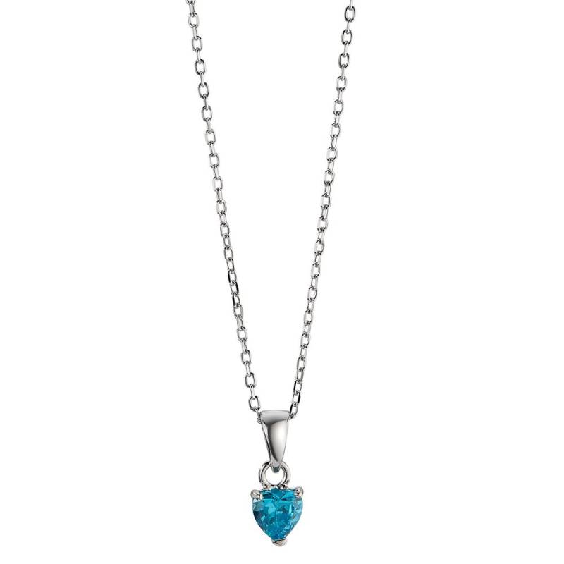 URECH Damen Halskette mit Anhänger Silber synth. Aquamarin rhodiniert Herz 42-45 cm verstellbar Ø5 mm von URECH
