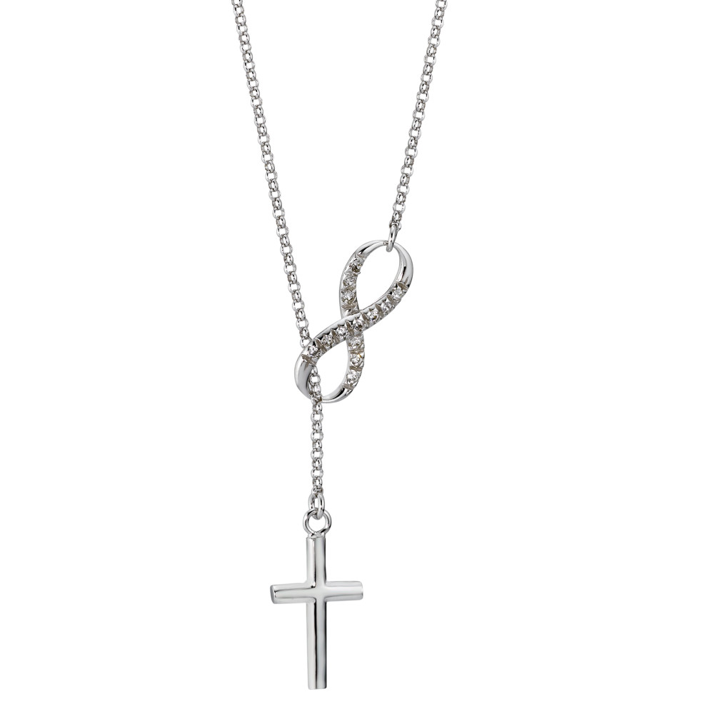 URECH Damen Halskette mit Anhänger Silber Zirkonia rhodiniert Kreuz 46 cm von URECH