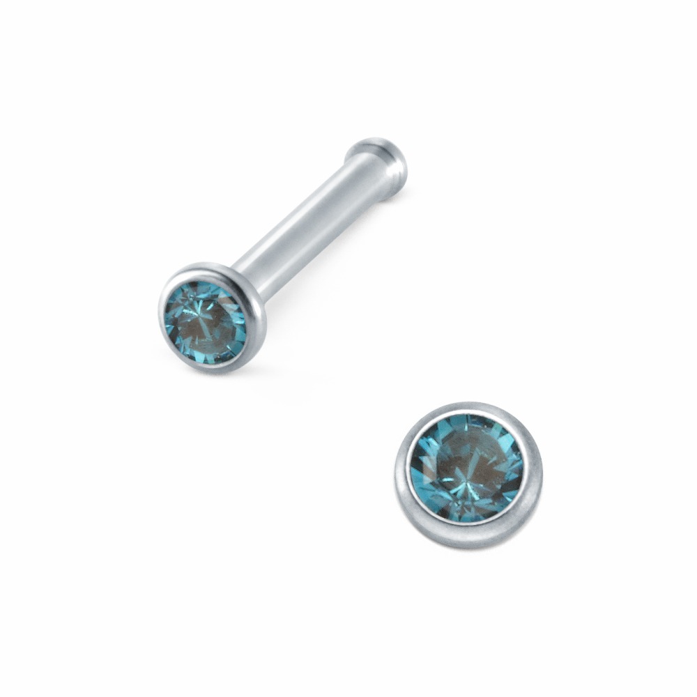 URECH Damen Nasenstecker Edelstahl Kristall blau Ø2 mm von URECH