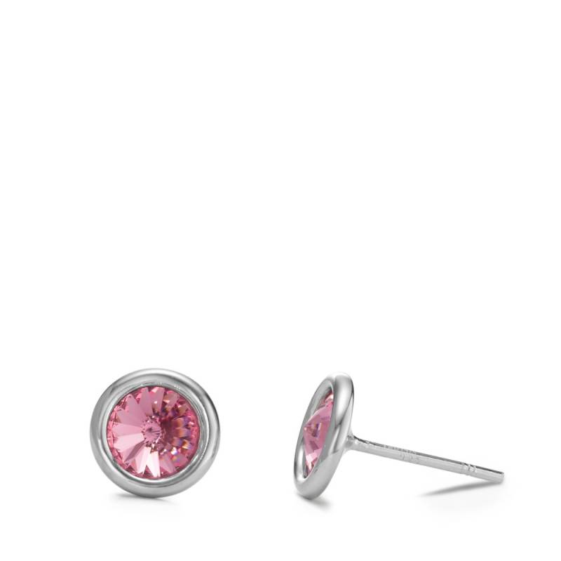 URECH Damen Ohrstecker Silber Zirkonia rosa, 2 Steine rhodiniert Monatssteine Ø9 mm von URECH