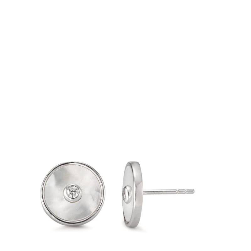 URECH Damen Ohrstecker Silber Zirkonia 2 Steine rhodiniert Perlmutt Ø11.5 mm von URECH