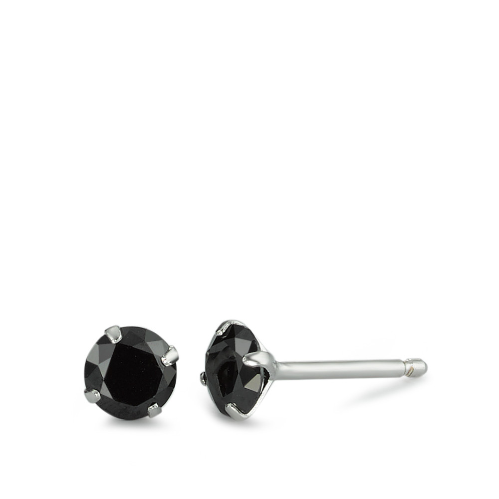 URECH Damen Ohrstecker Silber Zirkonia schwarz, 2 Steine, rund, 5 mm von URECH