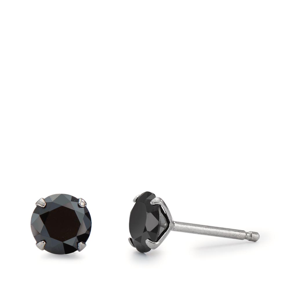 URECH Damen Ohrstecker Silber Zirkonia schwarz, 2 Steine, rund, 6 mm von URECH