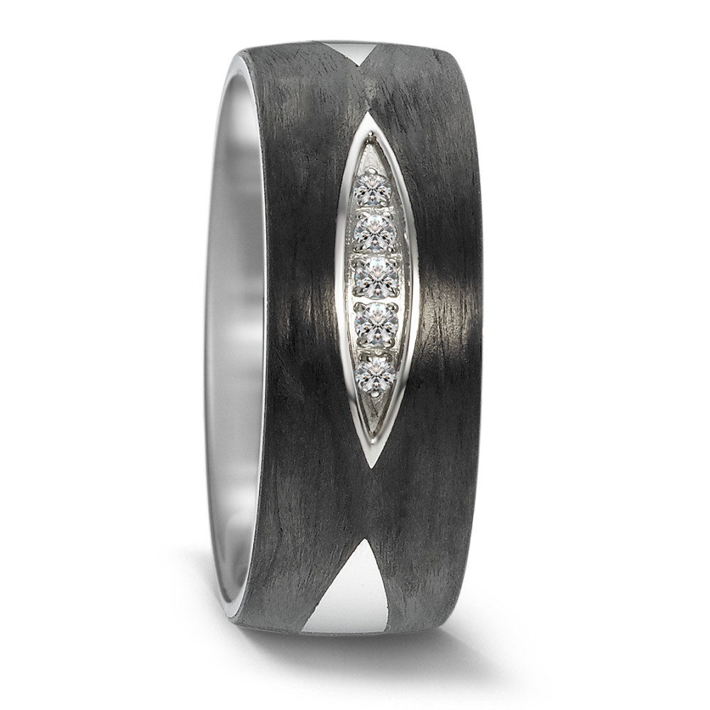 URECH Damen Partnerring Edelstahl, Carbon Zirkonia 5 Steine von URECH