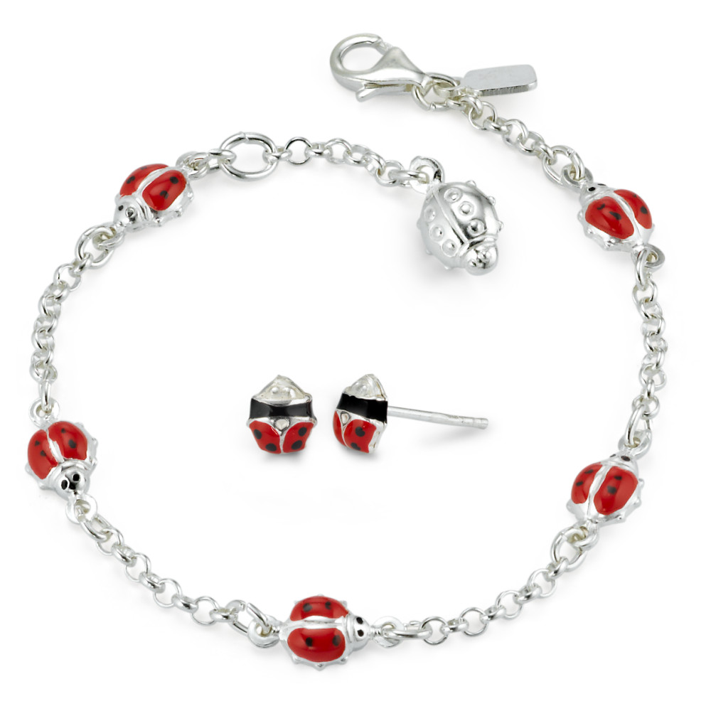 URECH Mädchen Set Silber Armband mit Ohrstecker Marienkäfer von URECH