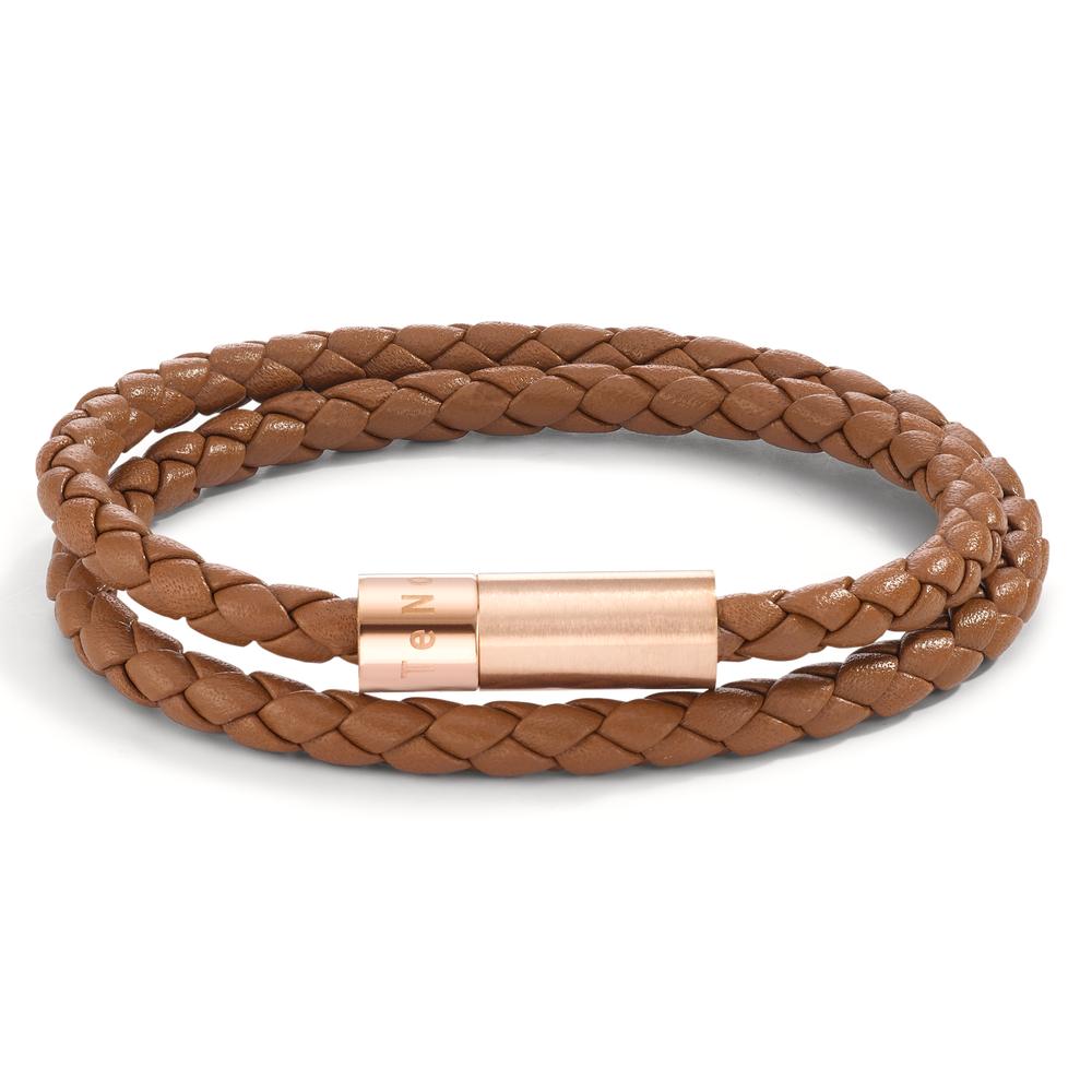 TeNo Herren Wickelarmband Heritage Roségold aus Edelstahl, Flechtleder HAVANA BROWN, 21cm von TeNo