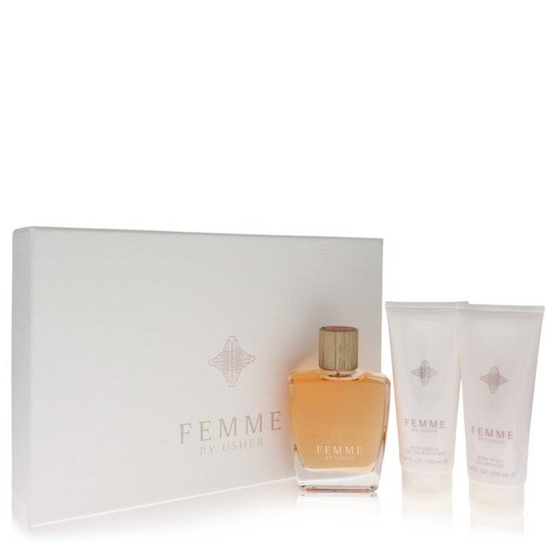 Usher Femme Gift Set -- 101 ml Eau De Parfum Spray + 101 ml Body Lotion + 101 ml Shower Gel von Usher