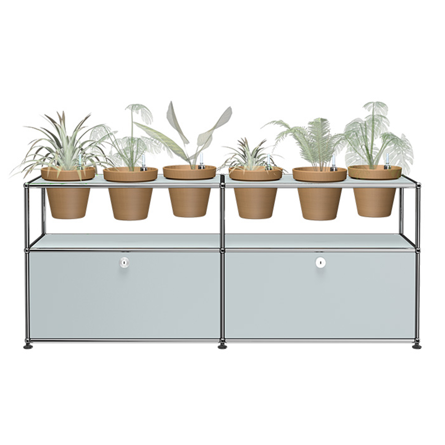 Pflanzenwelten Sideboard #M47, Farbe mattsilber, Topffarbe terrakotta von Usm