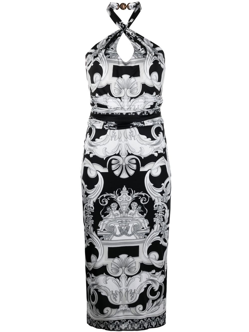 Versace Barocco-print cut-out midi dress - Black von Versace