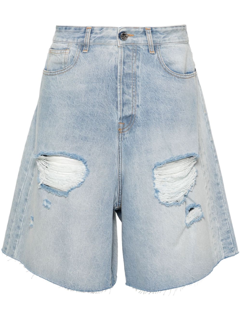 VETEMENTS Destroyed mid-rise ripped wide-leg denim shorts - Blue von VETEMENTS