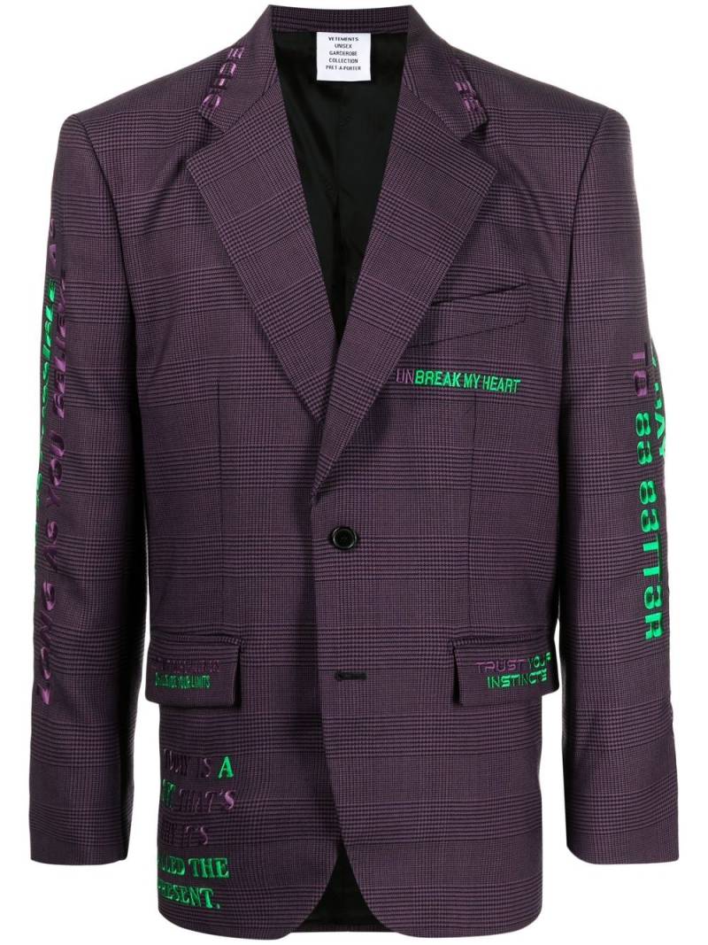VETEMENTS Hidden Message tailored blazer - Purple von VETEMENTS