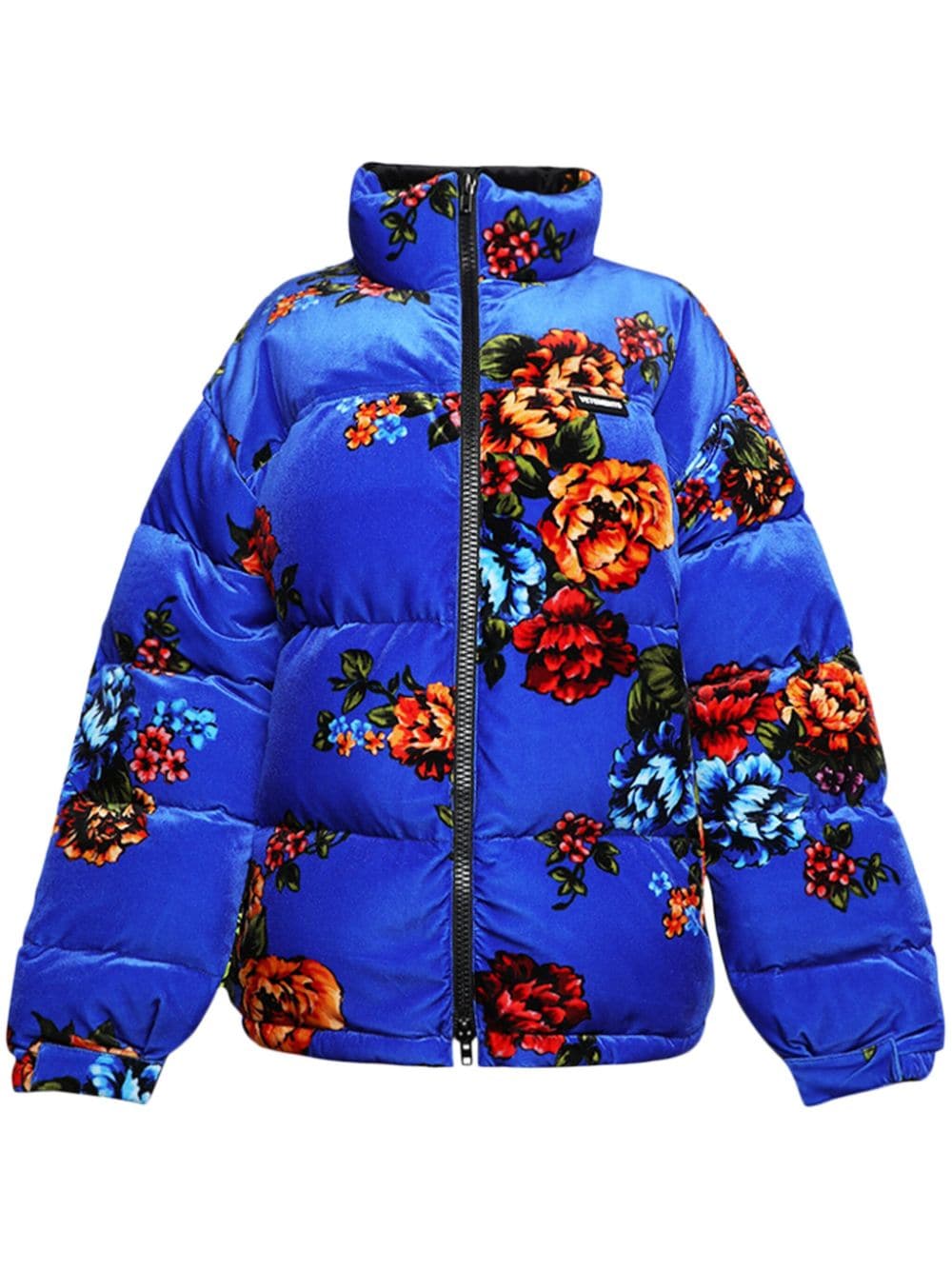 VETEMENTS flower-print velvet puffer jacket - Blue von VETEMENTS