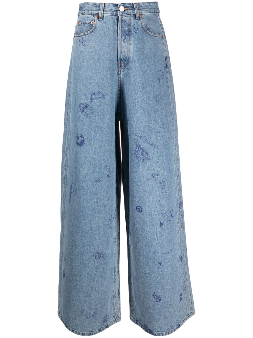 VETEMENTS illustration-style print wide-leg jeans - Blue von VETEMENTS