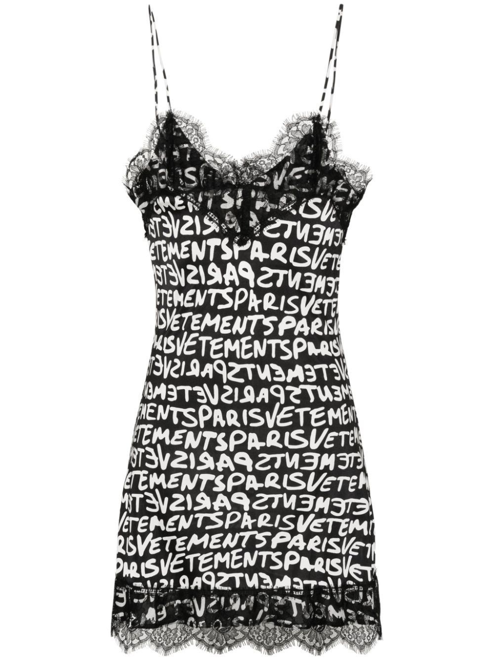 VETEMENTS lace-detail logo-print dress - Black von VETEMENTS