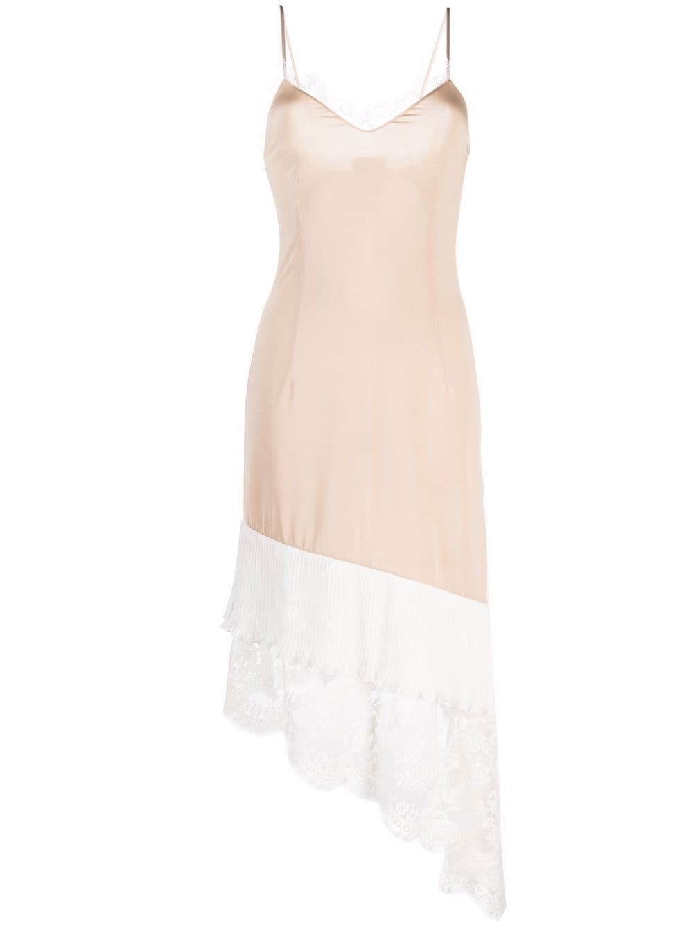 VETEMENTS lace-panelled asymmetric slip dress - Neutrals von VETEMENTS