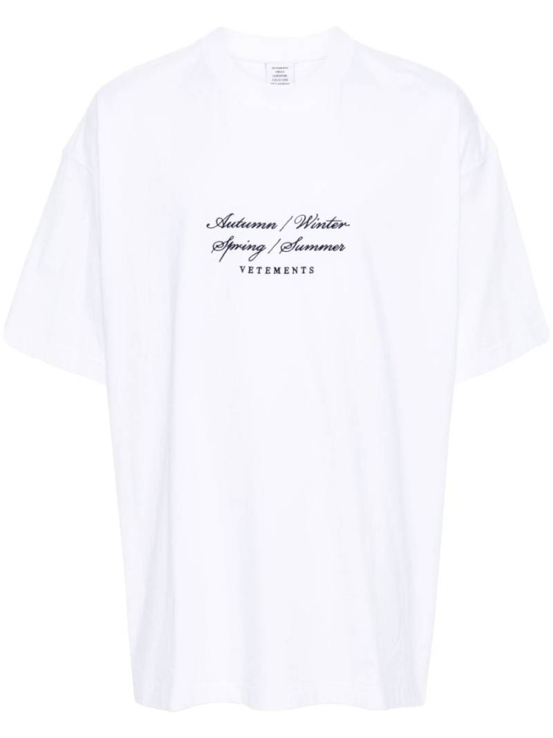 VETEMENTS slogan-embroidered cotton T-shirt - White von VETEMENTS