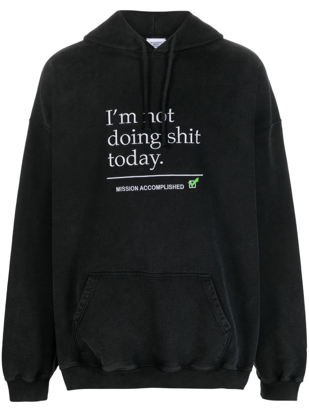 VETEMENTS text-print cotton hoodie - Black von VETEMENTS