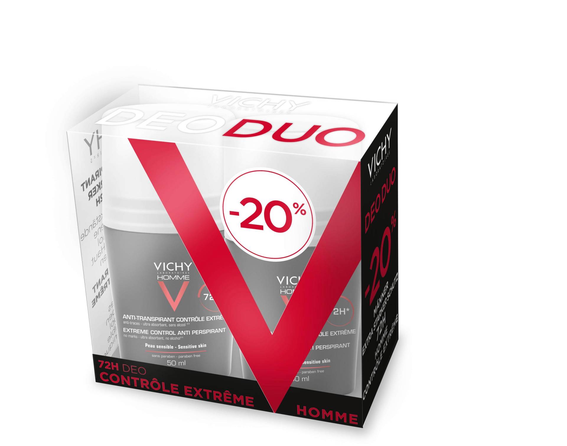Homme Deodorant Extrême Control-intensiv-regulierend Roll-on, Duo Damen  2X50ML von VICHY