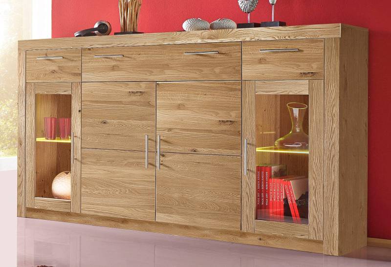 VOGL Möbelfabrik Highboard »Toronto«, opt. Glastüren, teilmassiv, Rahmenoptik, Made in Germany von VOGL Möbelfabrik