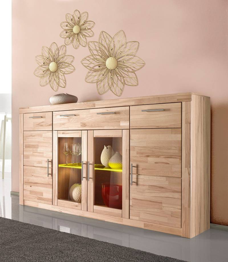 VOGL Möbelfabrik Highboard »Toronto«, opt. Glastüren, teilmassiv, Rahmenoptik, Made in Germany von VOGL Möbelfabrik