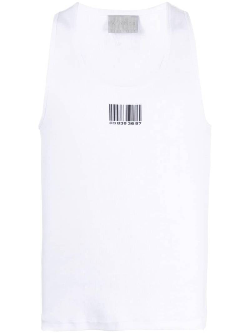 VTMNTS barcode-print cotton tank top - White von VTMNTS