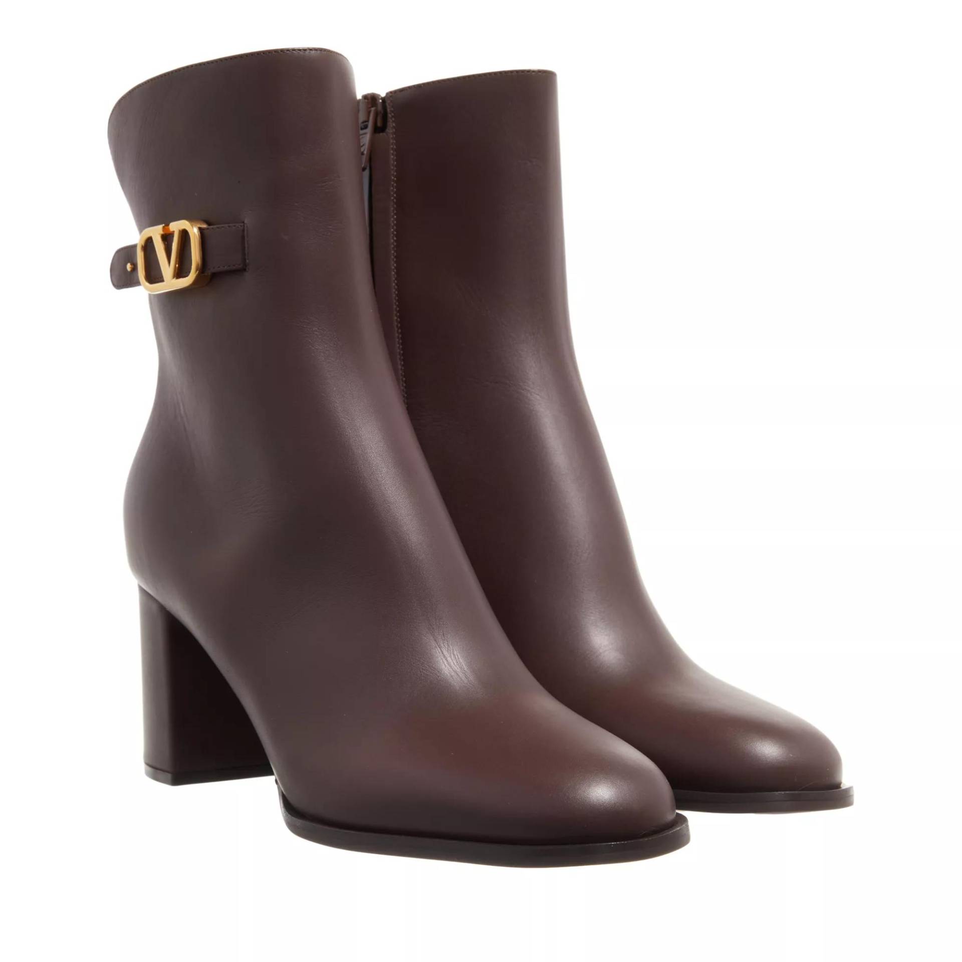 Valentino Garavani Boots & Stiefeletten - Signature Smooth Leather Boots - Gr. 37 (EU) - in Braun - für Damen von Valentino Garavani