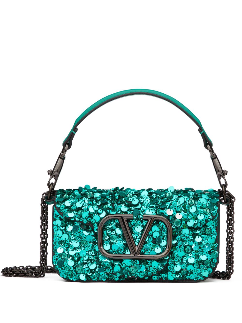 Valentino Garavani Locò VLogo sequin shoulder bag - Green von Valentino Garavani