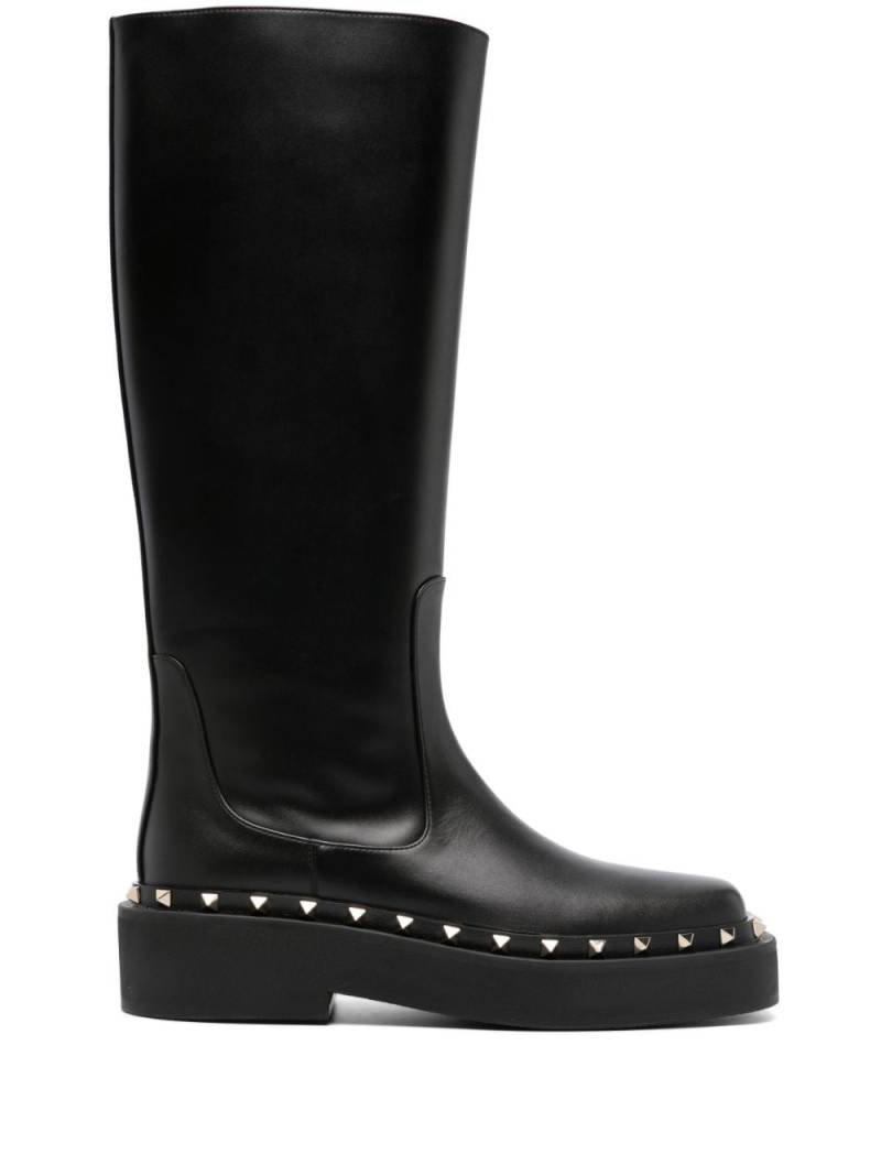 Valentino Garavani Rockstud-embellished knee-high leather boots - Black von Valentino Garavani