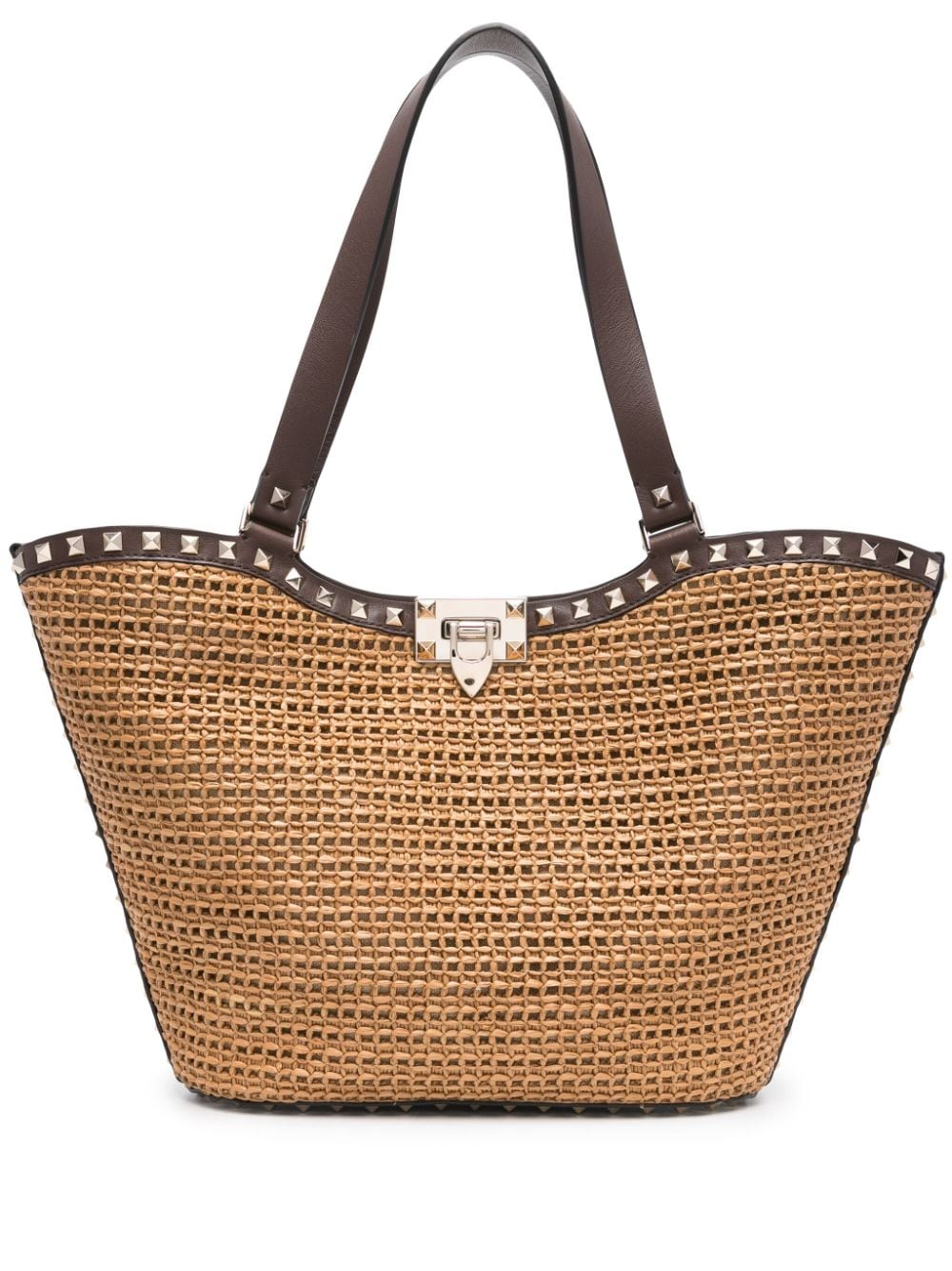 Valentino Garavani Rockstud woven-raffia tote bag - Brown von Valentino Garavani