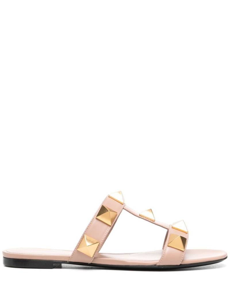 Valentino Garavani Roman Stud flat leather sandals - Neutrals von Valentino Garavani