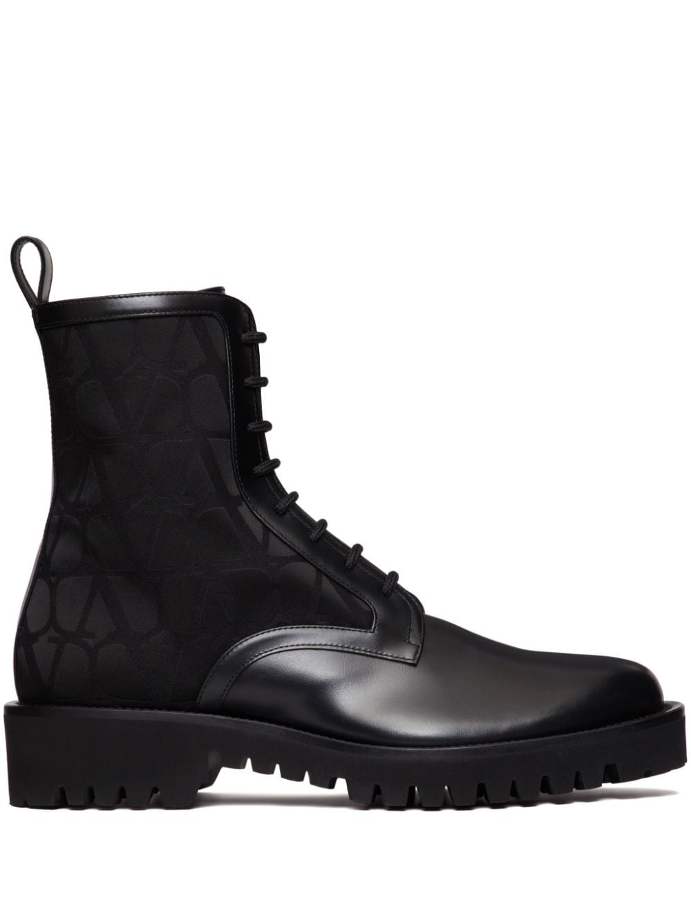 Valentino Garavani Toile Iconographe leather combat boots - Black von Valentino Garavani