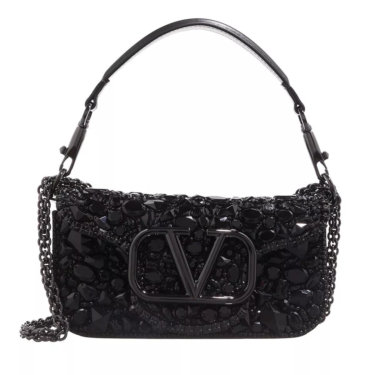 Valentino Garavani Umhängetasche - Small Logo Shoulder Bag With Crystals - Gr. unisize - in Schwarz - für Damen von Valentino Garavani