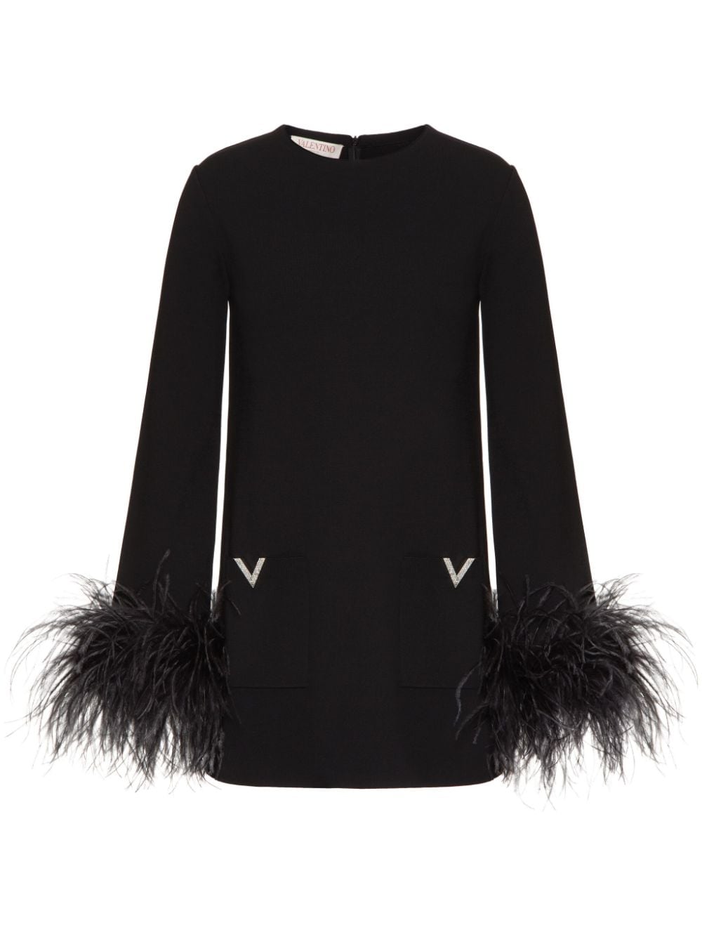 Valentino Garavani V-detail feather-trim jumper - Black von Valentino Garavani