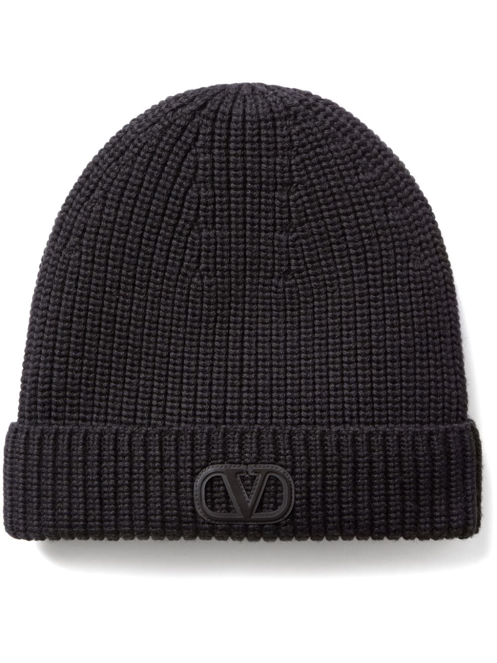 Valentino Garavani VLogo Signature ribbed wool beanie - Black von Valentino Garavani