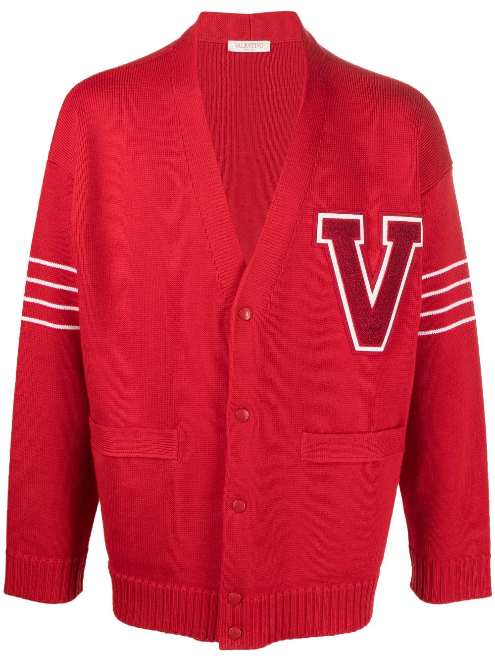 Valentino Garavani VLogo-patch wool cardigan - Red von Valentino Garavani