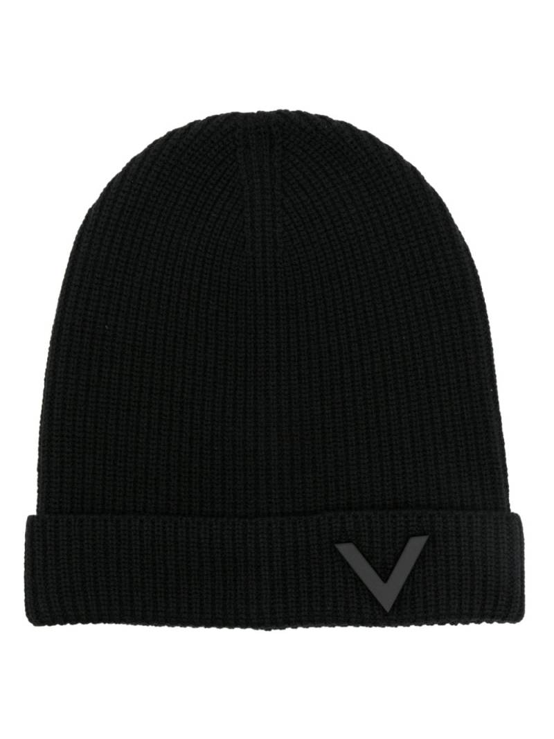 Valentino Garavani VLogo ribbed beanie - Black von Valentino Garavani