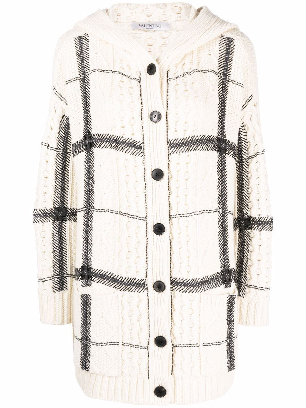 Valentino Garavani bead-embellished check-pattern hooded cardigan - White von Valentino Garavani