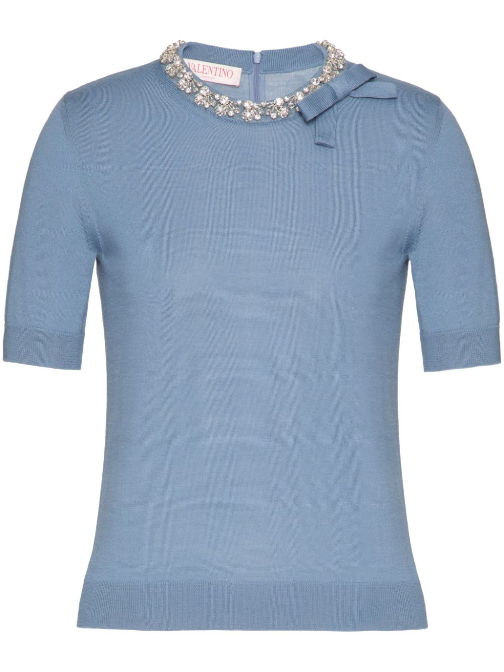 Valentino Garavani crystal-embellished fine-knit T-shirt - Blue von Valentino Garavani