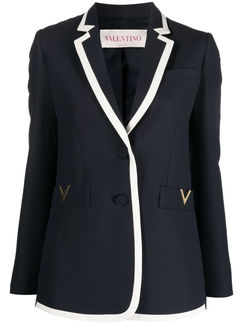 Valentino Garavani logo-plaque wool-silk blend blazer - Blue von Valentino Garavani