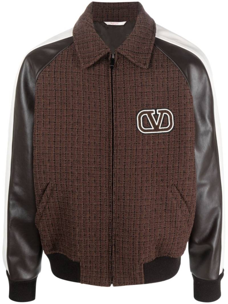 Valentino Garavani tweed-panel bomber jacket - Brown von Valentino Garavani