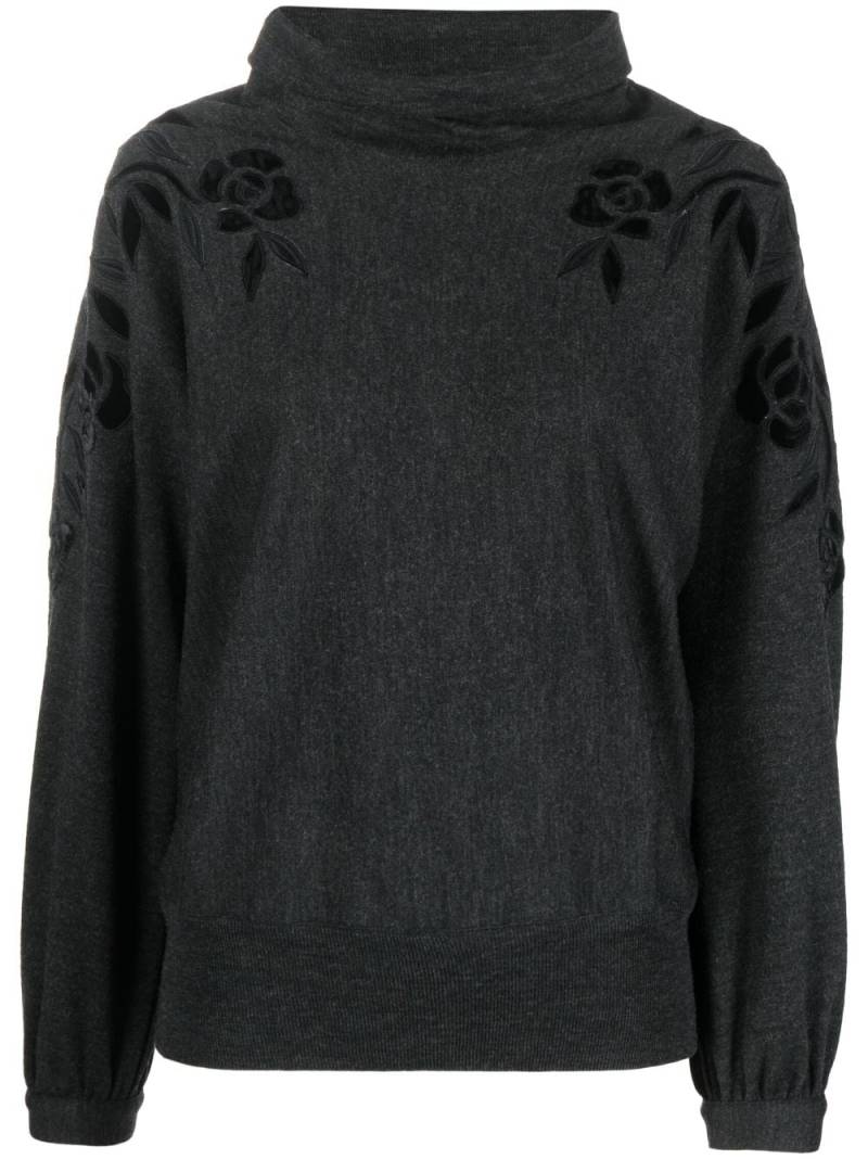 Valentino Garavani Pre-Owned 1980s floral-embroidered roll-neck jumper - Grey von Valentino Garavani Pre-Owned